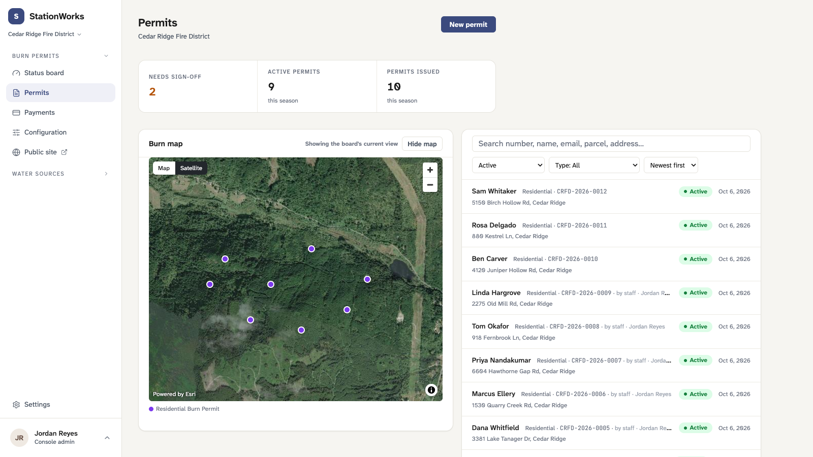 the duty staff board with the live burn map